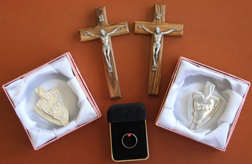 Gold Ring for Final Profession; Profession Crucifixes and Silver Sacred Heart Badges received at First Profession